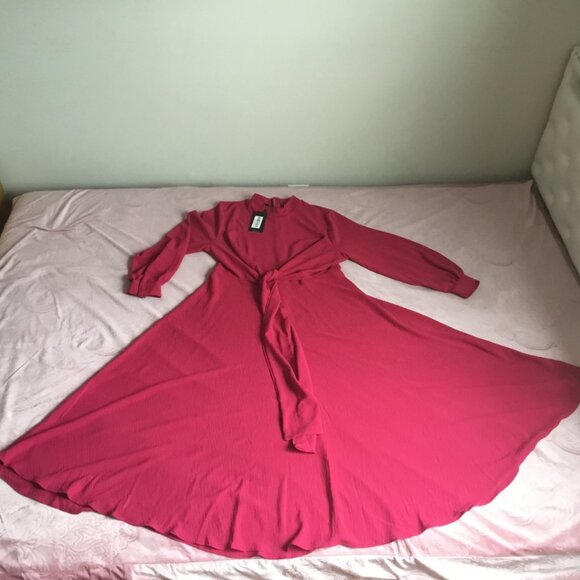 Fuchsia - Crew neck - Unlined - Modest Dress  - long Sleeve - Maxi  Sz 14 us - Picture 4 of 5